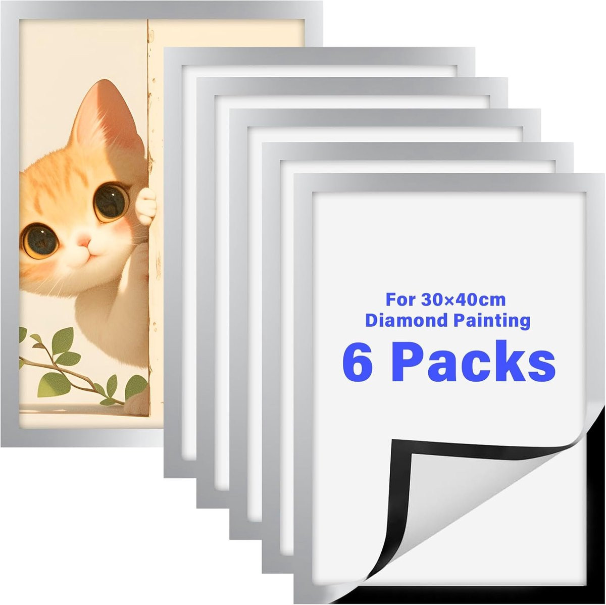 Set van 6 zelfklevende magnetische fotolijsten voor diamant schilderen, zwart, 30 x 40 cm