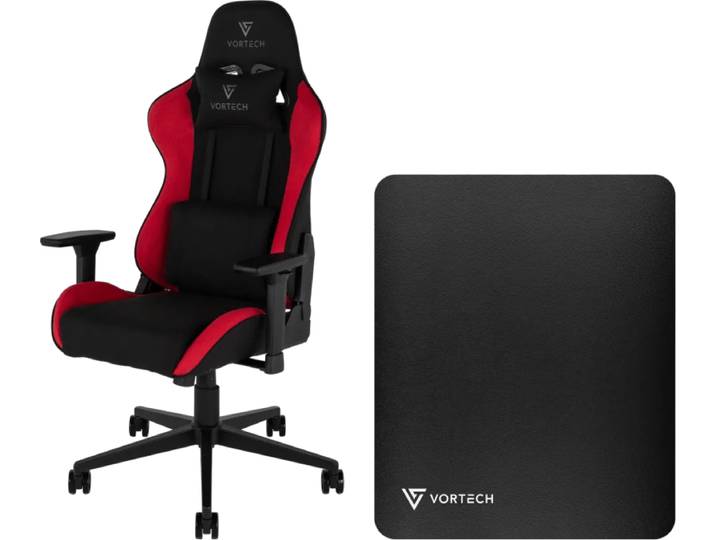 Vortech Essential Gamestoel Rood + Vortech Vloermat Zwart