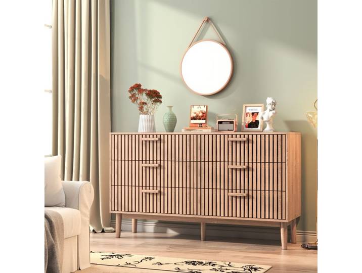 Commode de chambre avec 6 tiroirs/ 100x34x73cm-Couleur naturelle - Meuble de bureau/salon - Meuble de rangement