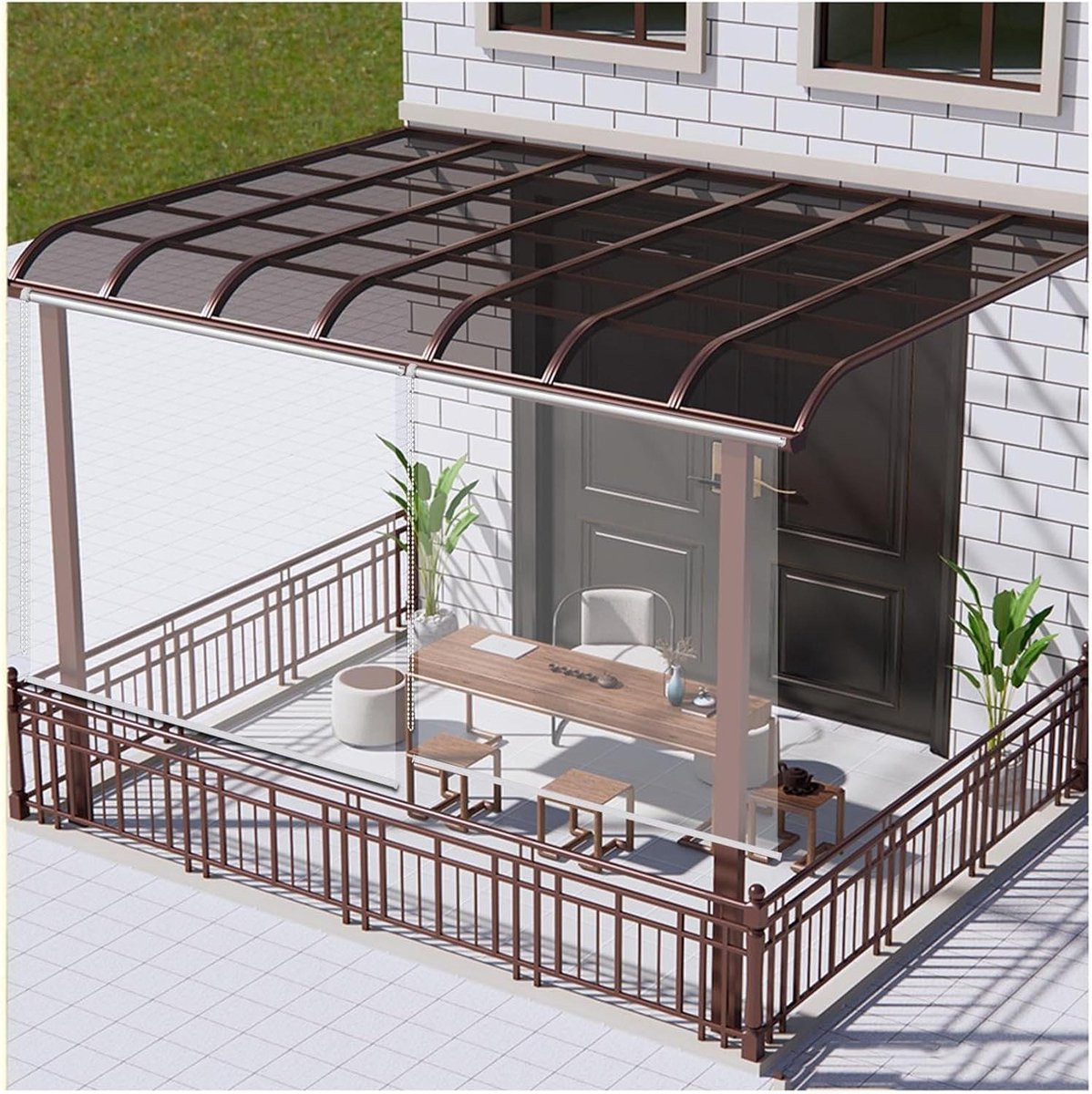 Transparante vinyl rolgordijnen voor buiten, waterdicht en weerbestendig PVC, Breedte: 100 cm, Hoogte: 200 cm