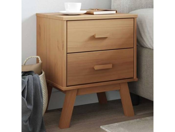 HEFZGDB Nachttisch Olden Braun Massivholz Kiefer mit Stauraum und Holzbeinen für Wohnzimmer Schlafzimmer Dieser Trendige Nachttisch aus massivem Kiefernholz in Braun bietet reichlich