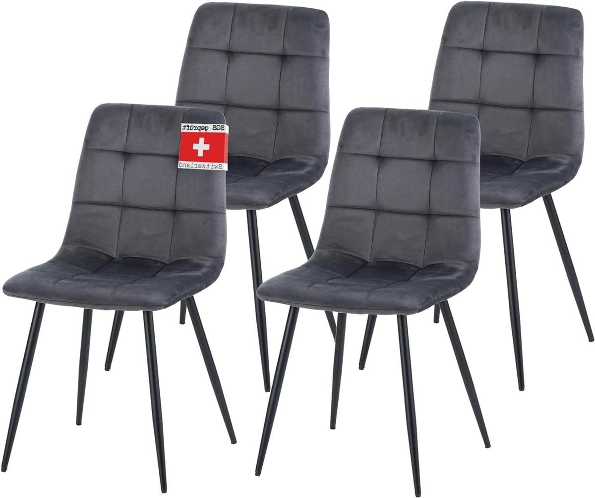 Set van 4 gestoffeerde eetkamerstoelen in antraciet