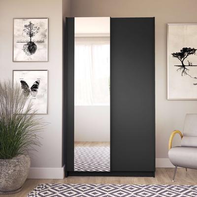 Kleiderschrank HOME AFFAIRE "Hildreth, Wäscheschrank, Schwebetüren, Versand nur 4,95", grau (schwarz), B:100cm H:182cm T:54,6cm, FSC-zertifizierter Holzwerkstoff, Schränke, Kleiderschrank, mit Spiegel, FSC-zertifizierter Holzwerkstoff
