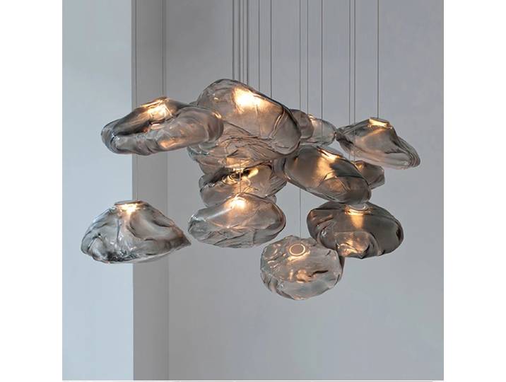 Lampe suspendue en verre soufflé gris fumé, design nuage, luminaire décoratif, lustre de restaurant