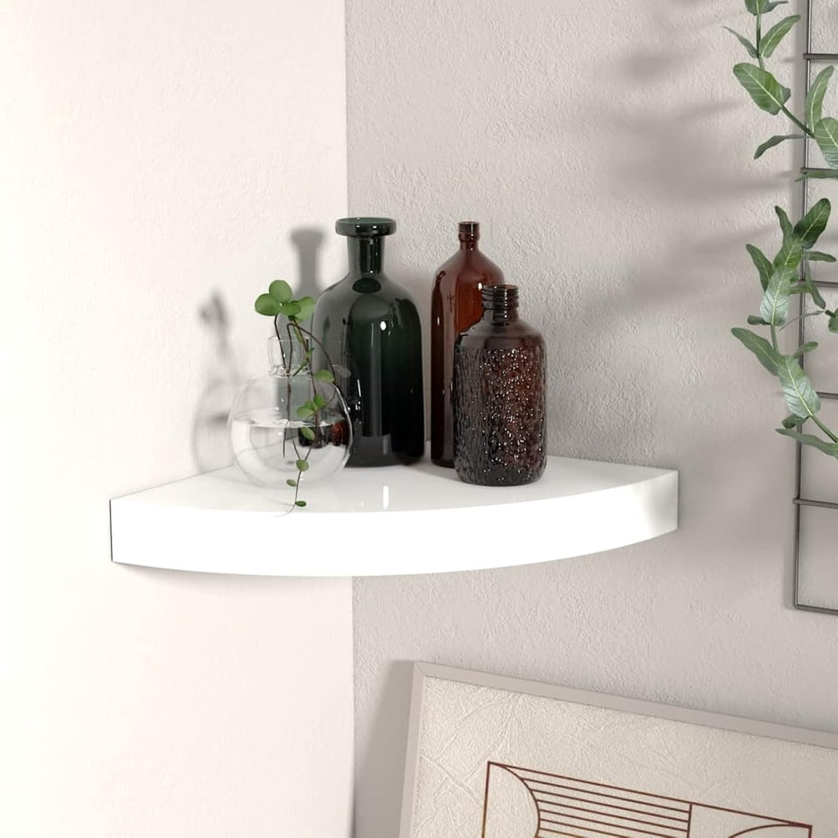 Zwevende witte hoekplank voor de woonkamer, slaapkamer of badkamer
