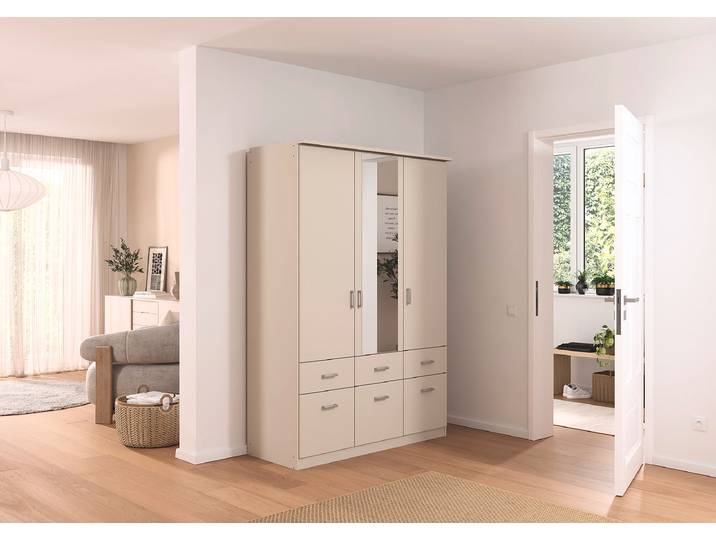 Drehtüren-/Kombischrank Bremen 136cm Beige/Kaschmir mit Spiegeltür/-en