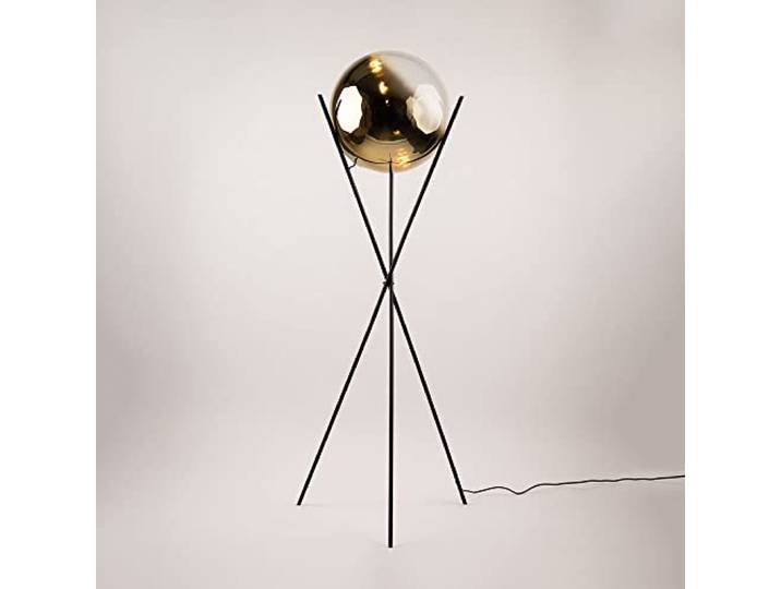 s.luce Orb Tripod Glaskugel Stehlampe Dreibein Wohnzimmerlampe Dimmbar, Glasfarbe Gold Verlauf, Dreibein Schwarz