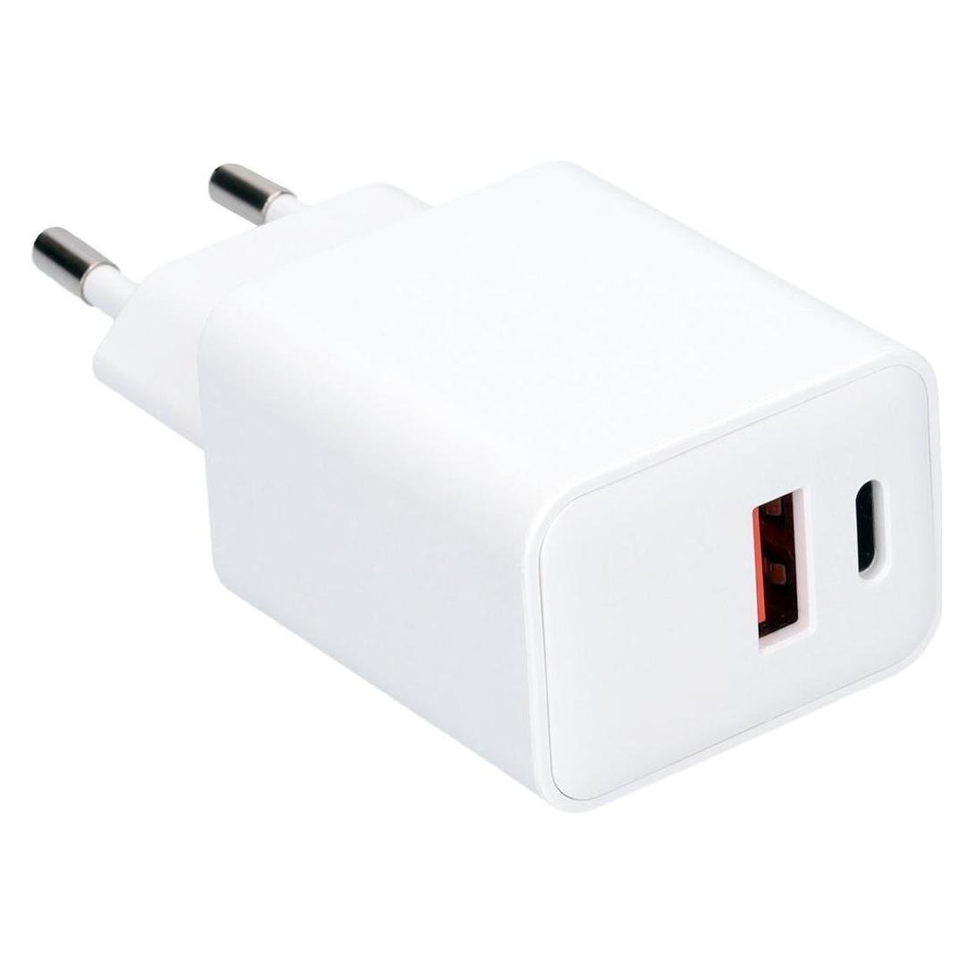 Mobiparts Wall Charger Dual USB-C/USB-A with USB-C to USB-C cable White (30 W, 2 Ports) (MP-132430)