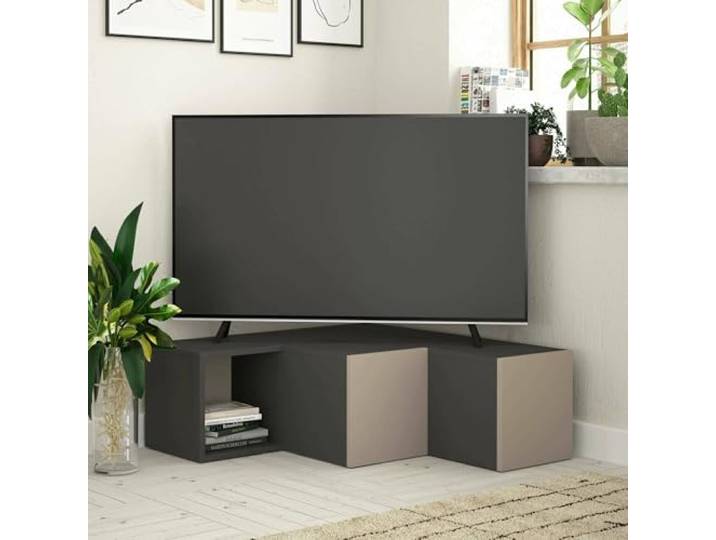 Dmora TV-Möbel Alya 90x92x32 cm Schwarz 2 Schubladen 2 Türen