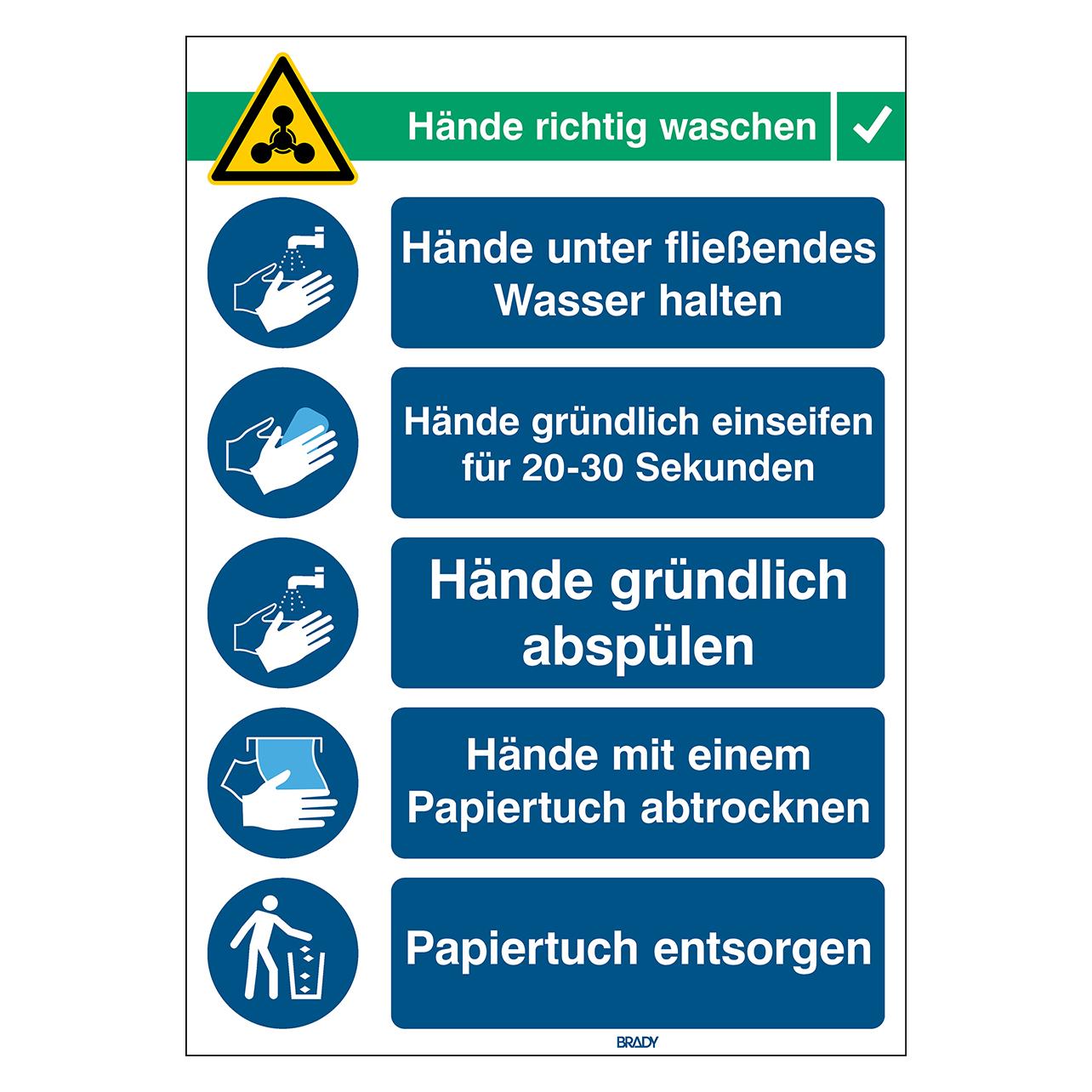 Brady HAND WASH INST-PP-DE, Richtiges Händewaschen (306956)