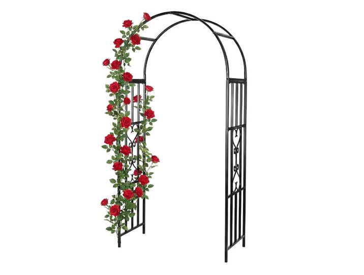 Relaxdays Rosenbogen Schwarz Metall pulverbeschichtet Herzdekor 206 cm, 50x206x114 cm, Dekoration, Gartendeko