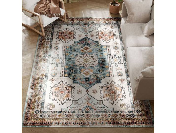 Tapis de salon - Tapis décoratif lavable - Surface antidérapante - Style rétro - Multicolore - 230 x 160 x 0 7 cm - ZENLINKJH
