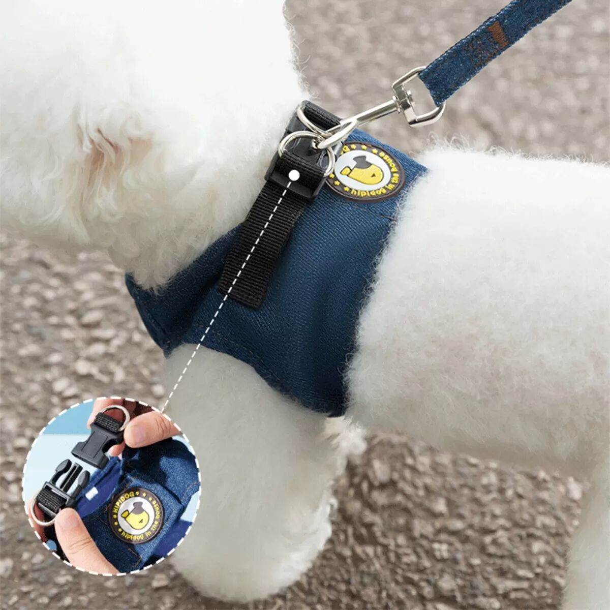 INF Ensemble harnais et laisse en denim pour animaux de compagnie - Harnais à couverture intégrale, respirant, XL