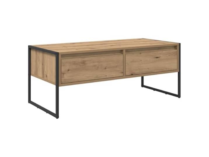 LKJephalotrope Couchtisch mit Schublade Holzwerkstoff 100x46x40cm Eiche Industrieller Wohnzimmertisch mit Metallbeinen und 2 Staufächern bietet Platz für Bücher und Dekoration im Loft Design.