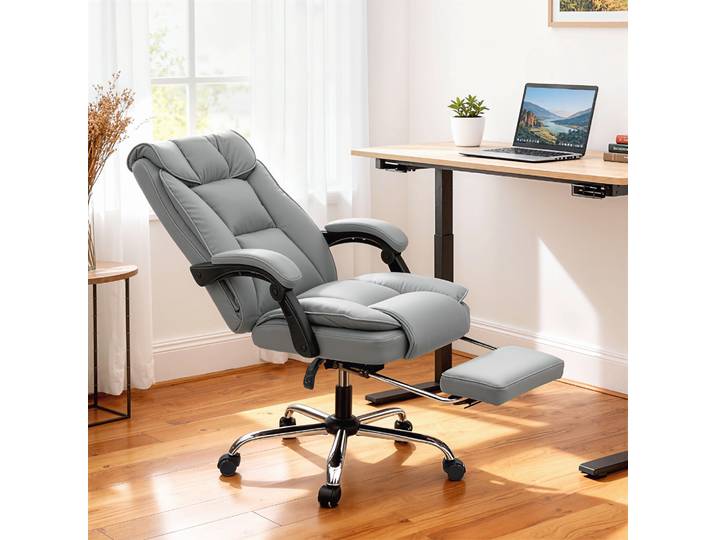 HOMCOM Chaise Bureau Ergonomique Inclinable Pivotante Gris