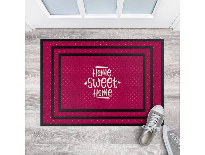 Fußmatte Home Sweet Home Polkadots 70 x 50cm Rot/Pink