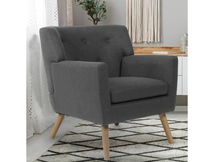 IDMARKET Fauteuil scandinave LIV en tissu gris anthracite