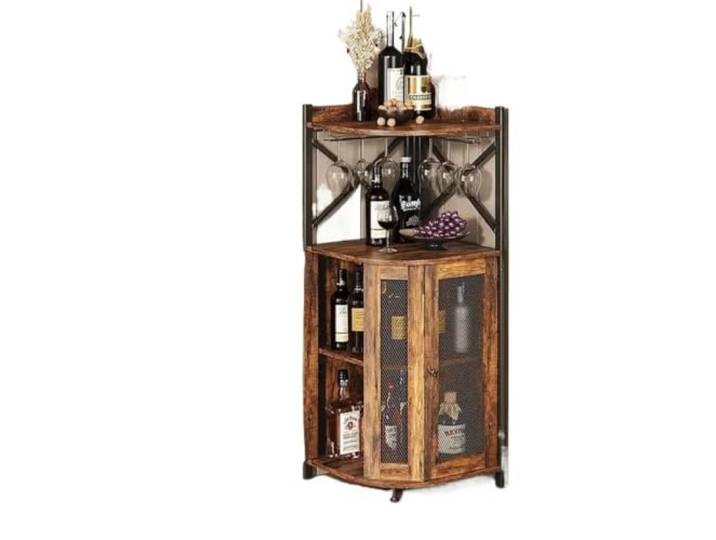 XPJYUA Eck Barschrank Retro-Seitenschrank, Wohnzimmer-Eckschrank, Weinrot Unabhängiger, fächerförmiger, roter Präsentationsständer for Aufhängen