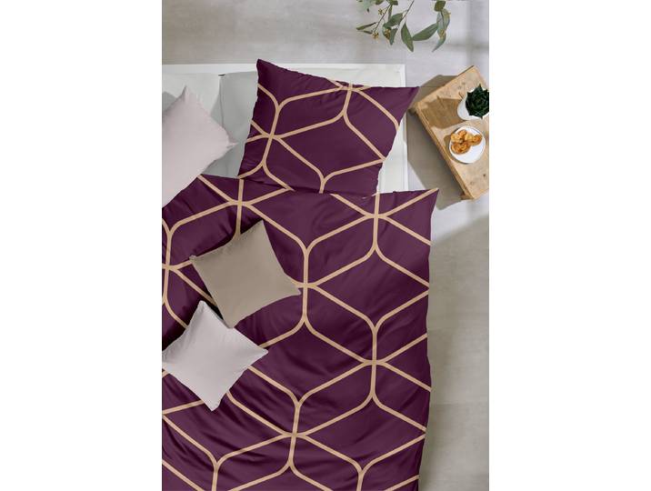 Housse de couette Edelflanell Novel 155 x 220 cm + oreiller 80 x 80 cm Mauve/Marron/Rouge Bordeaux