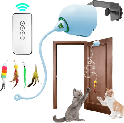 Inspire Curations CozyMole Interactive Cat Toy With Automatic Whack A Mole Play rope blue