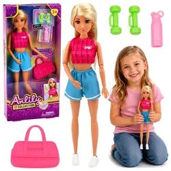 Anlily-Puppe im Sportoutfit, Hanteln, Wasserflasche, Tasche, Zubehörset
