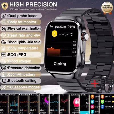 Inspire Curations AI Laser Health Smartwatch With ECG PPG, Uric Acid & Blood Lipids Monitor black Steel B 2a
