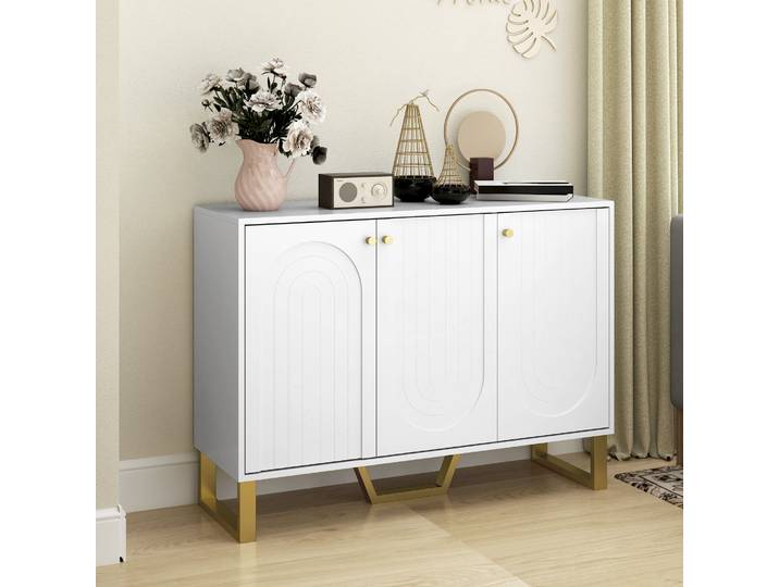 HOMCOM Buffet Salon Blanc avec Placard et Étagère Réglable