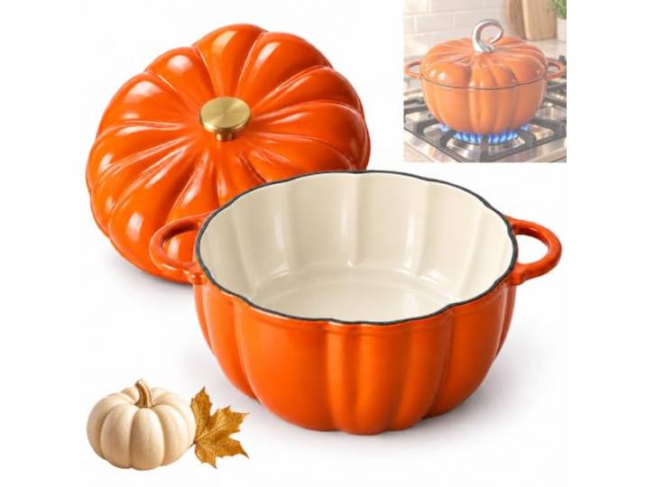 Kürbis Topf mit Deckel, Emaillierter Schmortopf für Familiengerichte (Orange,20 CM + Runder)