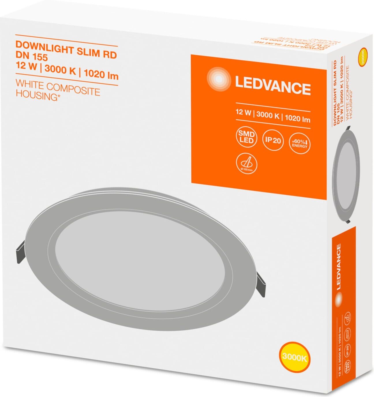LEDVANCE LED Downlight 3000K IP20 DLSLIMDN15512W/3000K (4058075079038)
