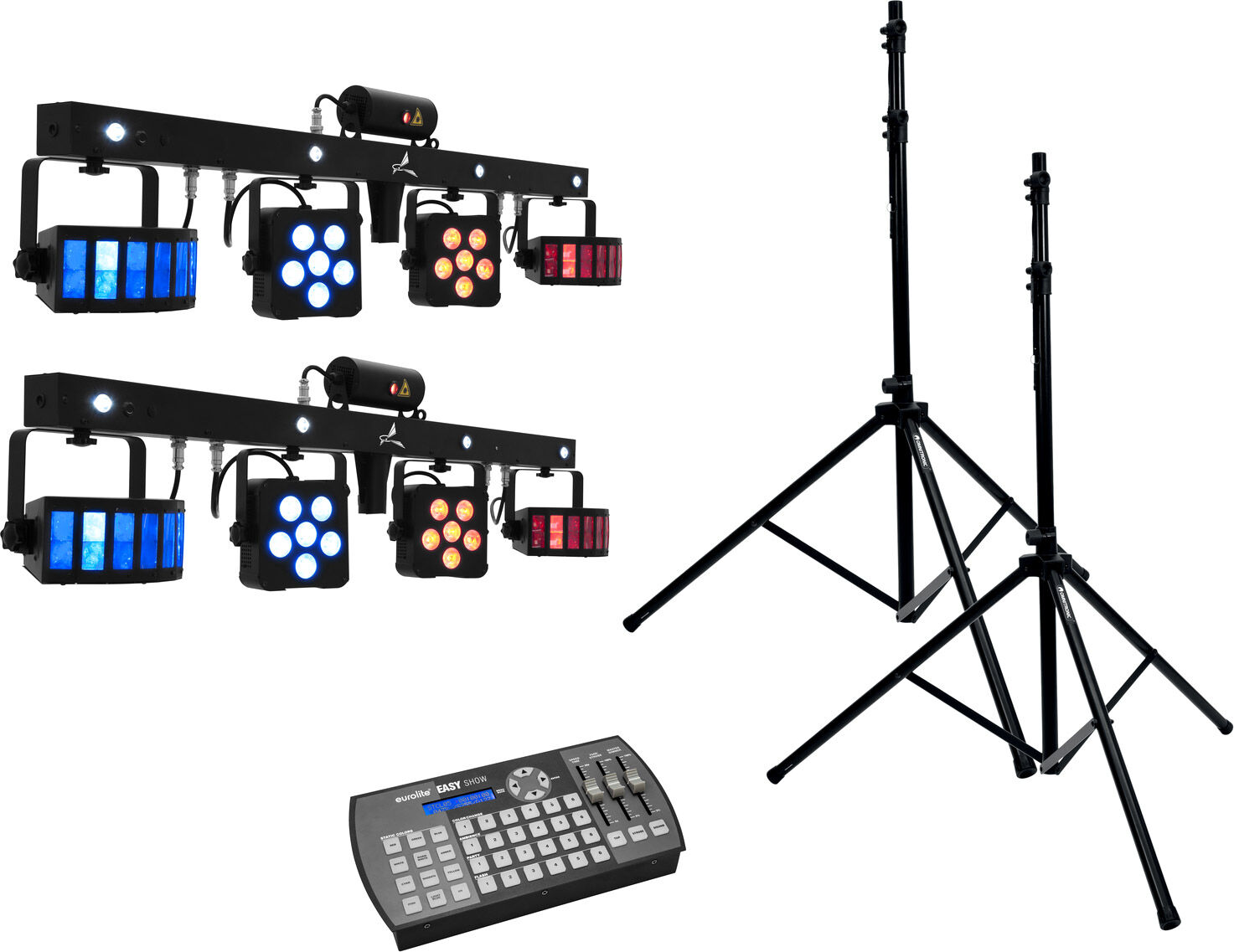 EuroLite Set 2x Led Kls Laser Bar Pro + Easy Show + 2x M-4 Boxenhochständer