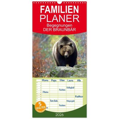 Familienplaner 2026 - Begegnungen DER BRAUNBÄR mit 5 Spalten (Wandkalender, 21 x 45 cm) CALVENDO