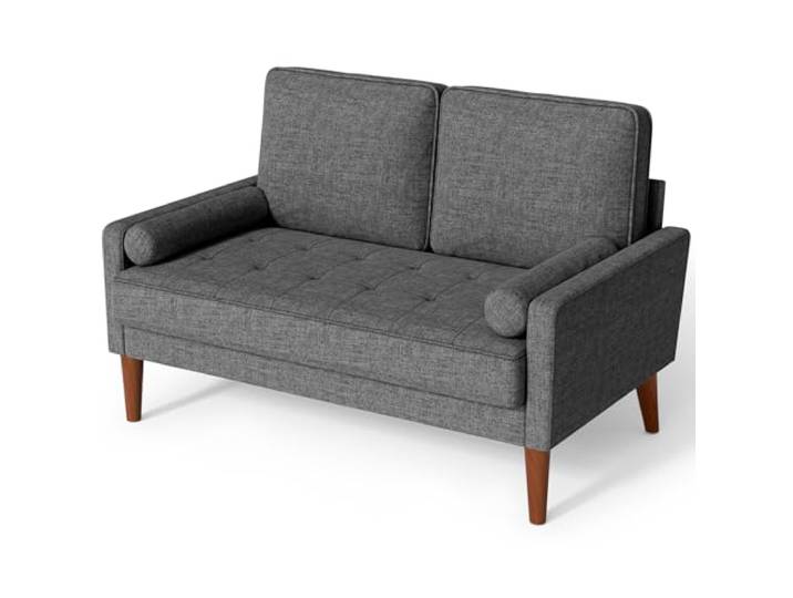 Vesgantti Sofa 2 Sitzer, 121 cm Modernes 2er Sofa mit 2 Wurfkissen, Kleine Stoffcouch mit Armlehne, Mini Sofa für Wohnzimmer/Wohnung/Büro, Einfache Montage, Dunkelgrau