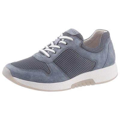 Keilsneaker GABOR, Damen, Gr. 36, Leder Textil, blau (graublau), Textil, Veloursleder, unifarben, Schuhe Sneaker, Freizeitschuh, Halbschuh, Schnürschuh im sommerlichem Materialmix