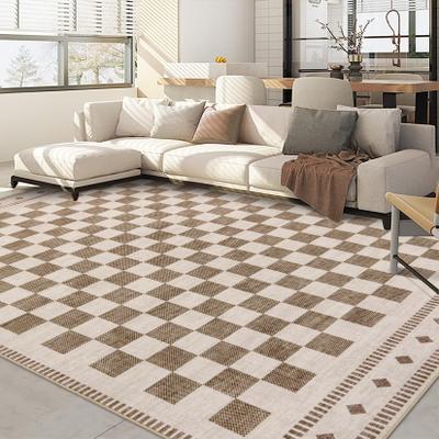 Garvee Modern Geometric Checkered Non-Slip Low Pile Area Rug