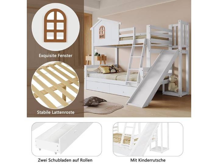 Lit d'étage avec fenêtres caractéristiques et escalier basculant à quatre niveaux lit pour enfants et lit maternel avec glissière