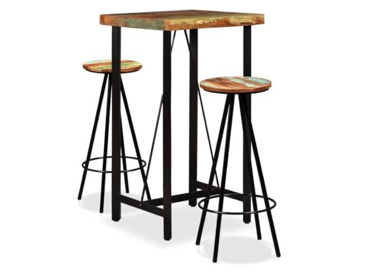 LPERTGFHU 3-TLG. Bar-Set Altholz Massiv Industrie-Look Tisch 2 Hocker Recyceltes Massivholz, Stabile Stahlbeine, Einzigartige Holzmaserung
