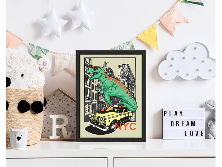 Tableau déco Cool Dino 33 x 43cm Multicolore
