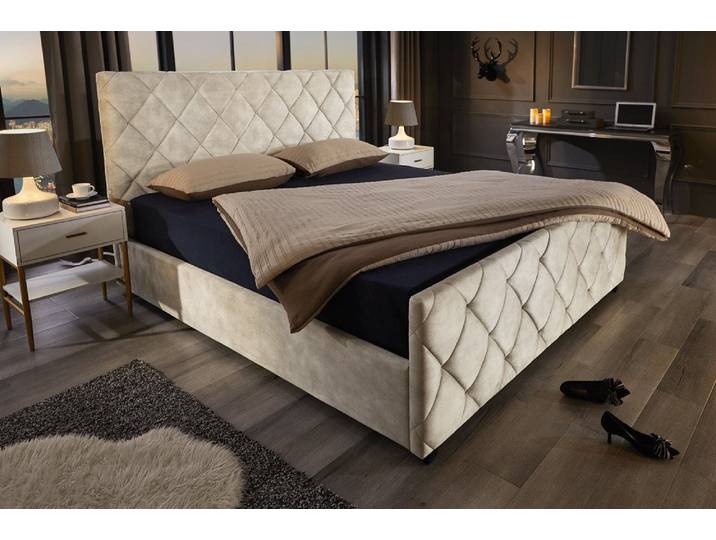 riess-ambiente Boxbett ELYSIUM 180x200cm champagner Samt – mit Bettkasten & Kopfteil, modern (Einzelartikel, 1-St), Kingsize, Stauraum unter der Liegefläche, elegante Ziersteppung
