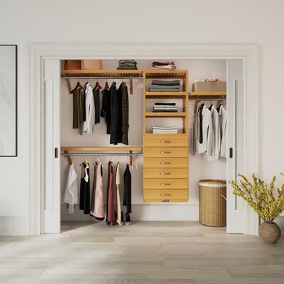 John Louis Home Solid Wood Reach-In Closet System with6-Drawers Honey Maple