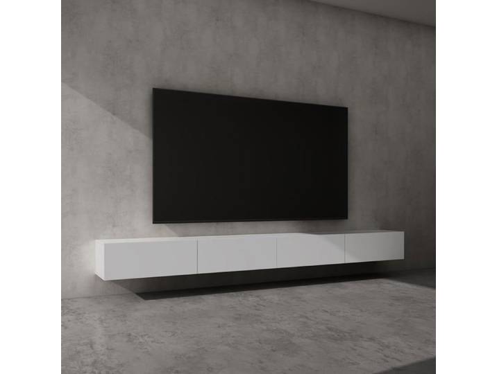 doporro Meuble TV Bas 320 cm Armoire TV Blanc Mat Table de Télévision Salon avec Portes Meuble TV Suspendu MBTV02