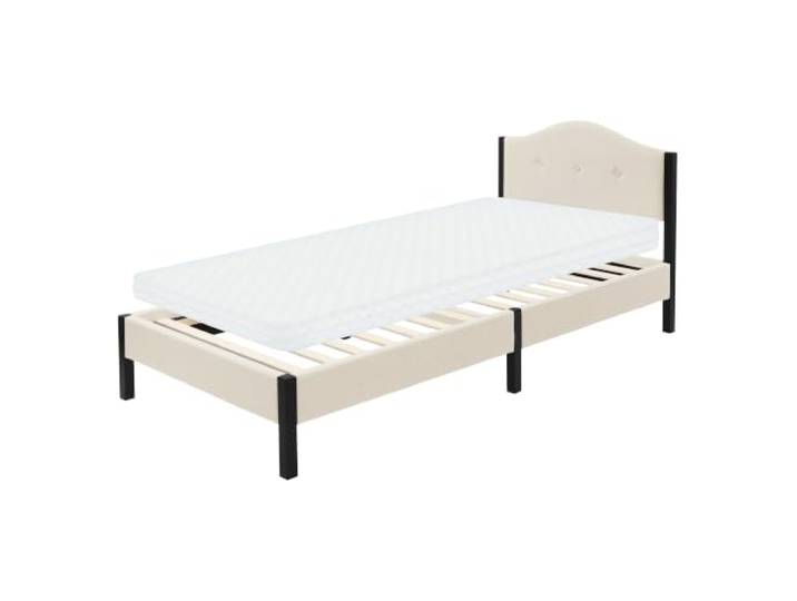 ML-Design Polsterbett 90x200 cm mit Matratze H10cm, Einzelbett Bettgestell, Bettrahmen mit gepolstertes Kopfteil & Lattenrost, Jugendbett modern, Bett für Schlafzimmer, Stahlrahmen, Leinenstoff, Beige