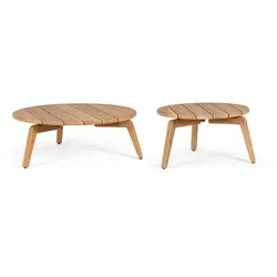 Gartencouchtisch-Set Eularia aus Teakholz, skandinavisch, rund, Natur, 2er-Set Ø 60/80 cm