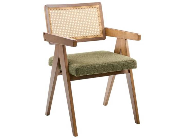 Beliani Esszimmerstuhl 2er Set Gummibaumholz braun mit Bouclé Sitz grün AVA