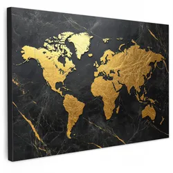 LEINWANDBILD Weltkarte - Gold - Marmor Deko Schlafzimmer 30x20 cm