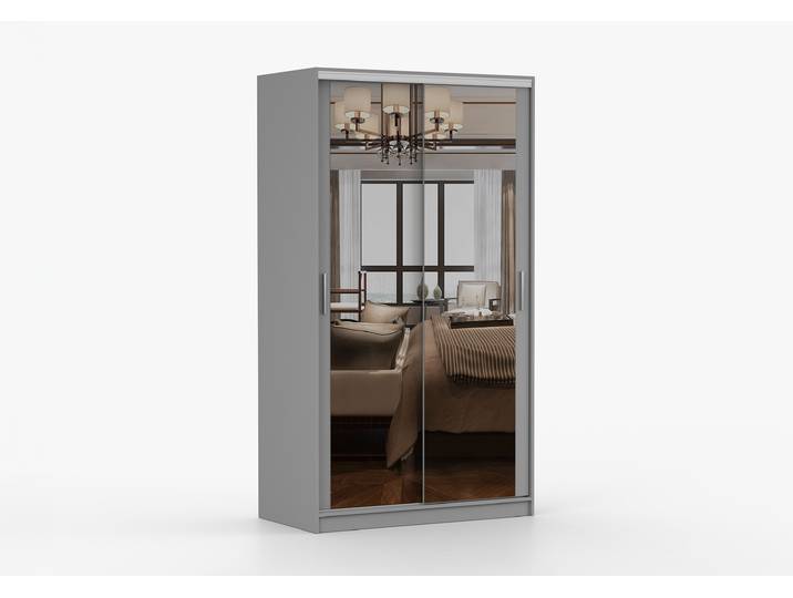 Schwebetürenschrank TOKYO M 120 cm Grau Grau + Spiegel