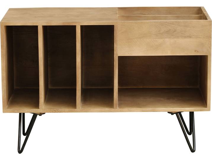 Buffet de rangement vinyles en bois manguier massif et métal L90 cm BOOGIE