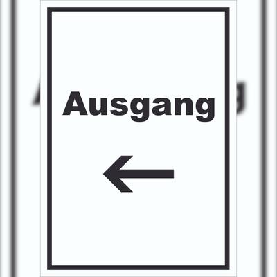 HB-Druck Ausgang Schild mit Text und Richtungspfeil links Exit Schluss hochkant A1 Rückseite selbstklebend