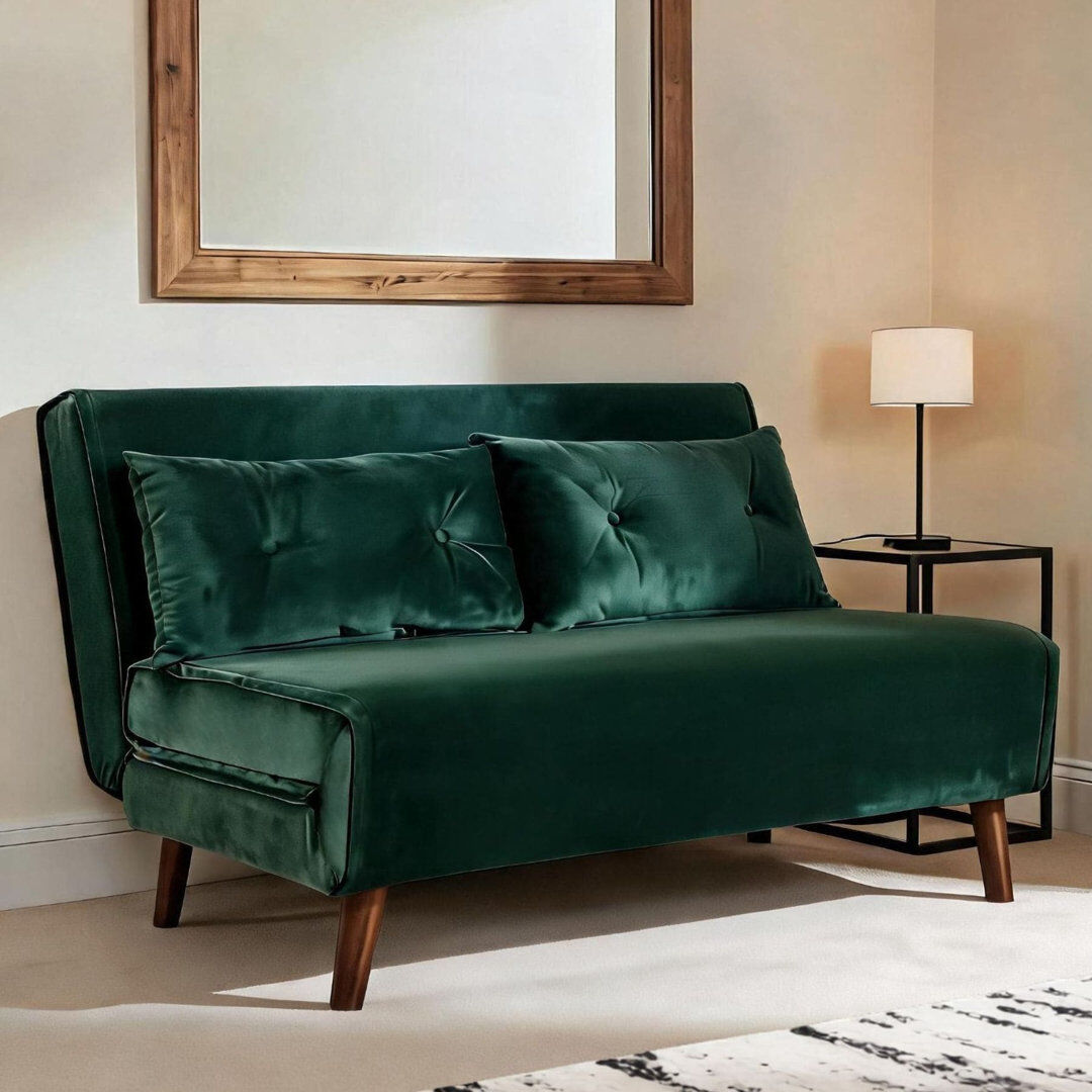 Fairmont Park Lonara Two Seater Upholstered Double Sofa Bed Green Velvet 82cm H X 121cm W X 90cm D