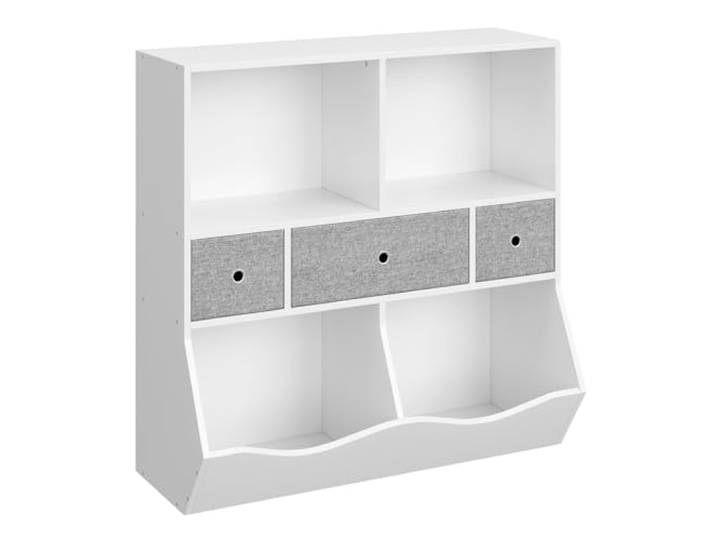 Hapterouse Kinderzimmer Regal Rosa 3 Schubladen Spielzeug Organizer 93x93cm Robustes MDF mit Stoffboxen, 3 Ebenen System, platzsparend und ordentlich, für Mädchenzimmer als Spielzeug，Bücher Ablage