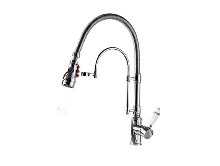 Küchenarmatur for Herunterziehen, Heiß- und Kaltmischer-Kran-Wasserhahn, Doppelloch-Spültischarmatur Kommerziell(Chrome)